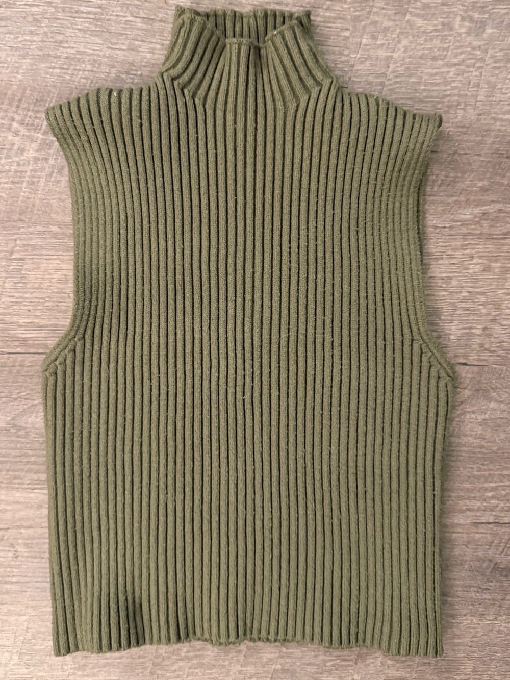 Zara Olive Green Ribbed Turtleneck Sweater Vest - Cropped Fit